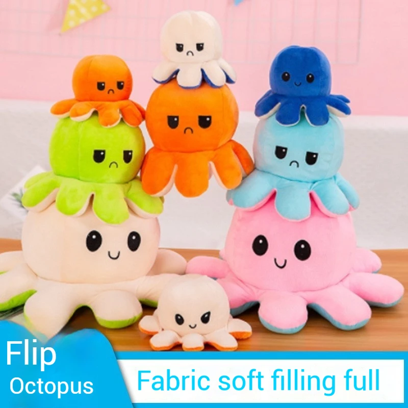 40cm Creative Cute Flip Face Octopus Plush Toy Student Couple Doll Double Sided Reverse Octopus Doll Girlfriend Birthday Gift