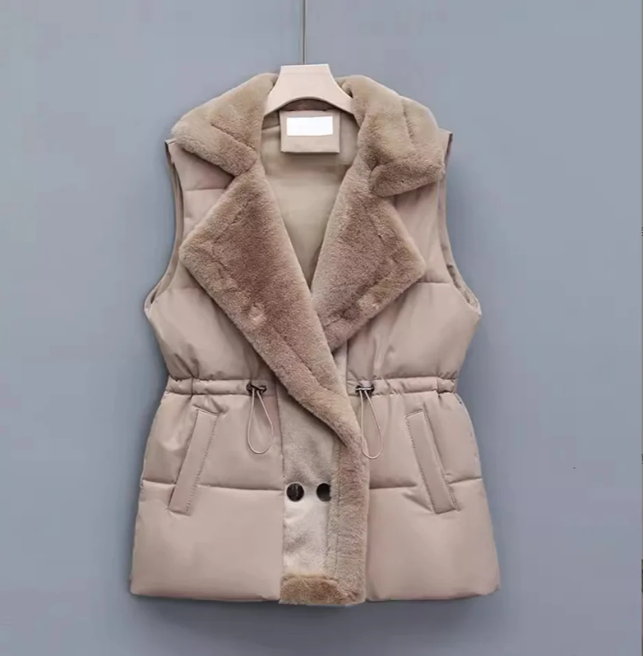 2024 New Korean Winter Fur lapel Jackets Fashion Padded Vests Sleeveless Women\'s Vest Warm Coat Fashion Puffer Loose Outwear