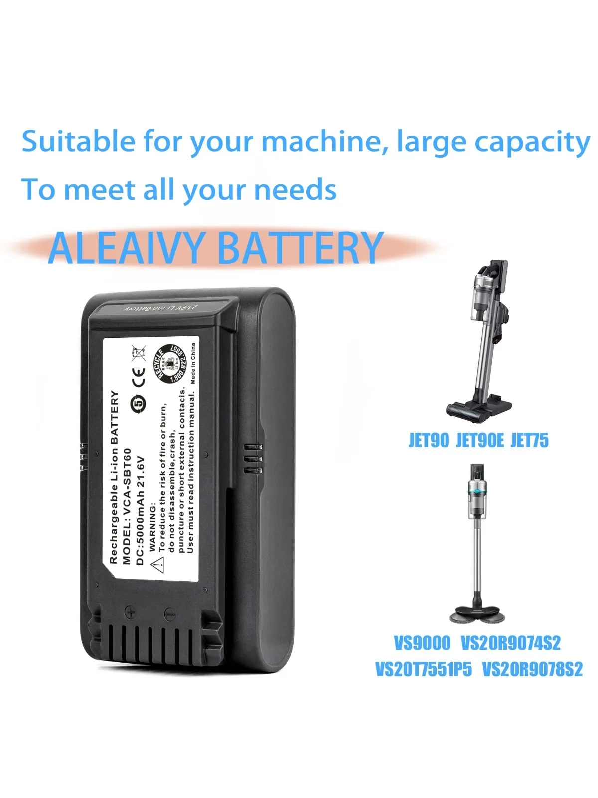 Hoge Capaciteit 5000mAh VCA-SBT90 Stofzuiger Batterij voor Samsung JET75 JET90 JET90E VS9000 VS20R9074S2 VS20T7551P5 VS20R9078S2 - afbeelding 2