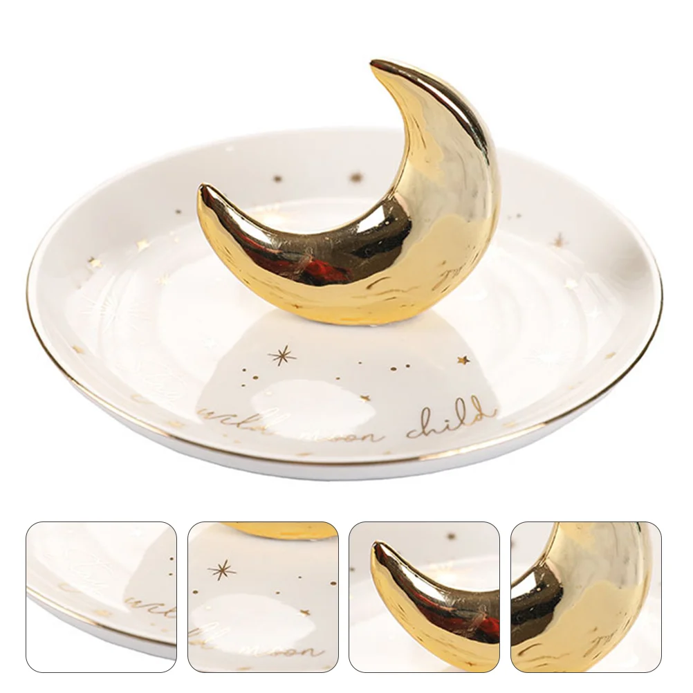 Necklace Jewelry Tray Gold Decor Table Porcelain Golden Moon Ring Holder Storage