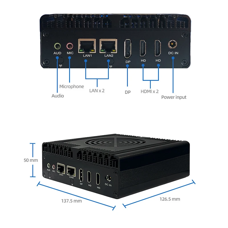 MINI PC industriale intelligente Ventola a basso consumo Raffreddamento N100 Doppia rete Singola seriale 8USB Display triplo Computer industriale