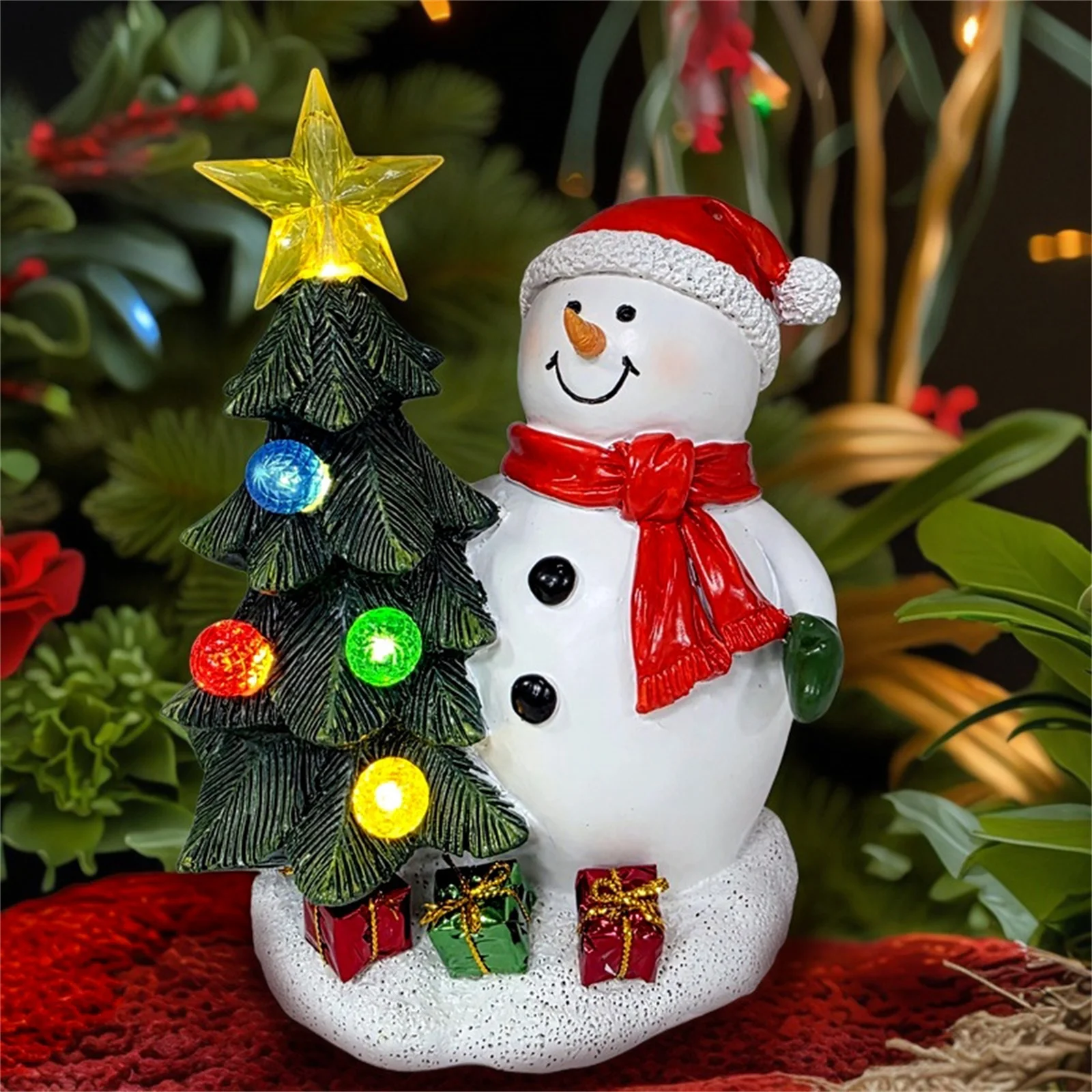 

Outdoor Garden Solar Powered Christmas Tree Lamp,Santa Claus Xmas Tree Lights Resin Snowman Christmas Tree Light Ornaments