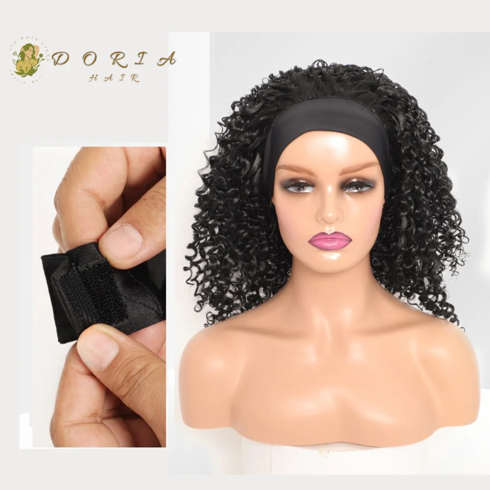 

Women's Short Curls Fluffy Synthetic Afro Kinky Curly Wigs Medium Long Hot Natural Black Headband Wig Hair Extension for Holiday
