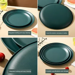 European Creative Dish Plate Stainless Steel Grilled Meat Plate Dark Green Round Dessert Plate Western Pasta Plate Snack Plate