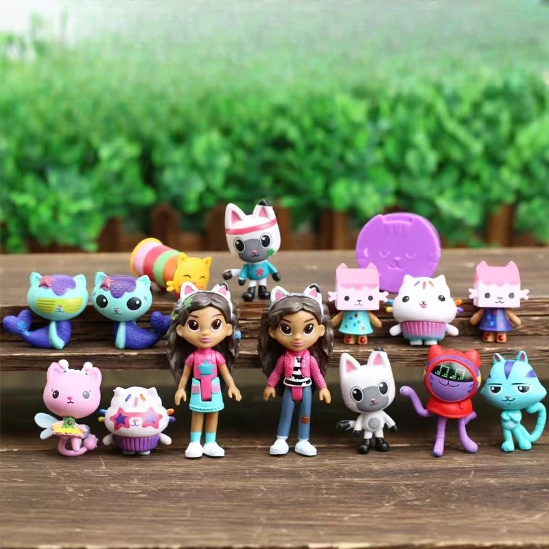 

15pcs set PVC Gabby Dollhouse Figure Toy Mercat Cartoon Stuffed Animals Smiling Car Cat Hug Gaby Girl Dolls Kids Birthday Gifts