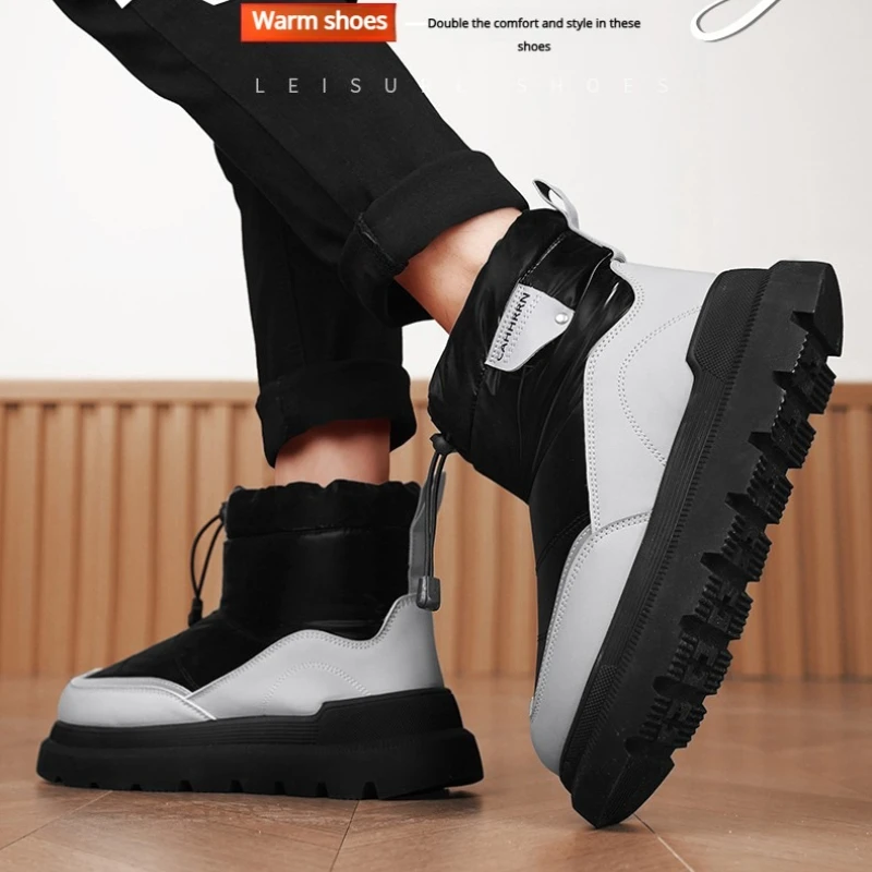 

Winter Fleece Warm Anti-slip Multi-color New High-quality Flat Mid-calf One-foot Men's Large-sized Outdoor Snow Boots