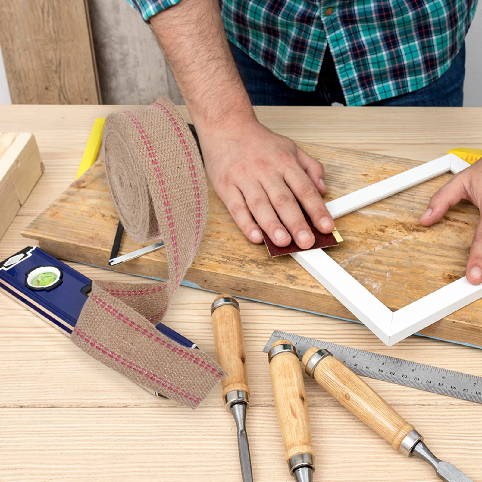 

Red Stripe Jute Webbing Tape 2 Inch Wide Strong Upholstery Strap Chair Repair Webbing Roll Furniture Seat Replacement for DIY