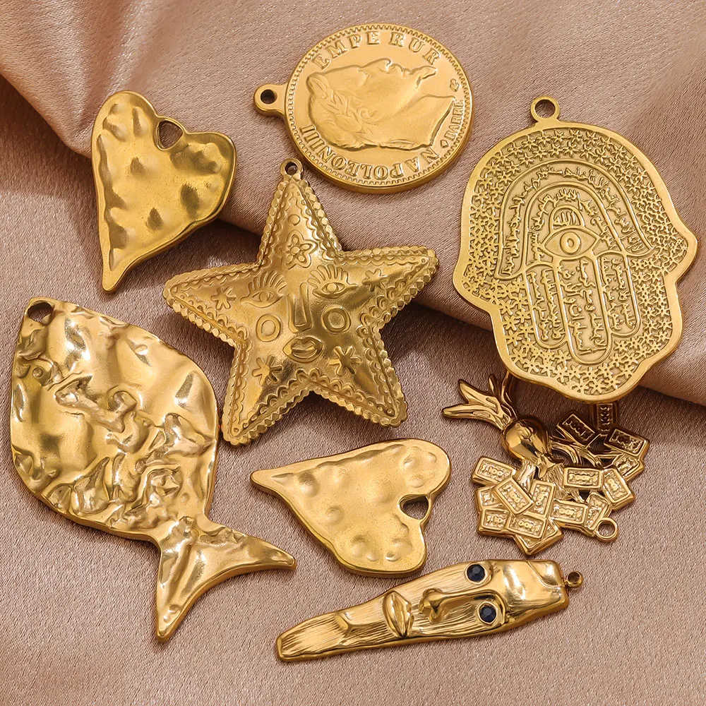 5 Stück Edelstahl-Anhänger Großer Fisch Seestern Hamsa Hand Goldanhänger für DIY Damen Halskette Ohrringe Schmuckherstellung Zubehör – Detail 5