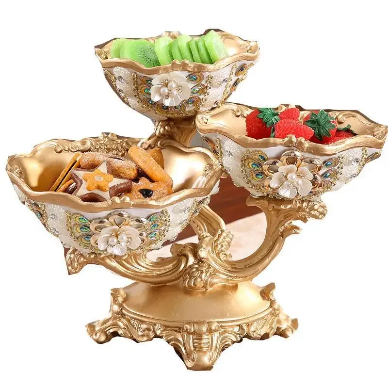 

Large European double-layer fruit plate, family living room coffee table fruit pot ornament, luxury multi-layer dried fruit