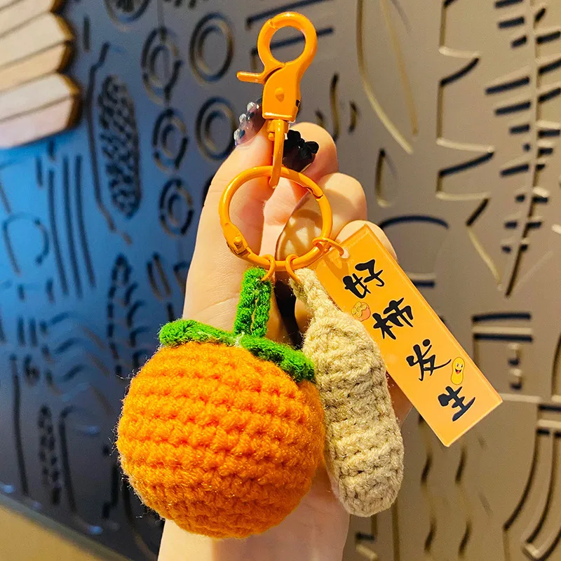 New Knitted Fruit Keychain Simulation Strawberry Cherry Pear Persimmon Peach Key Ring Women Girl Car Bag Key Pendant Jewelry