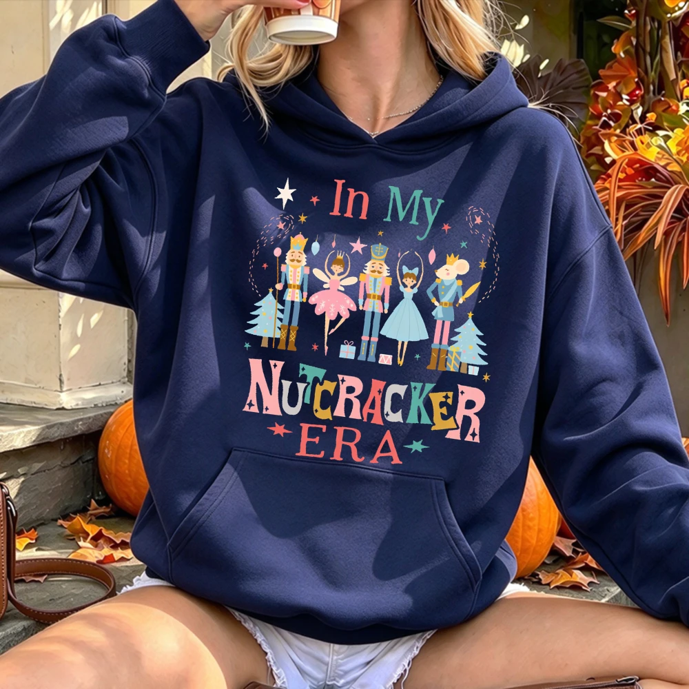 In My Nutcracker Era Print Womens Long Sleeve Pullover Hoodie Christmas Sweatshirt Winter Christmas Holiday Retro Essential Tops