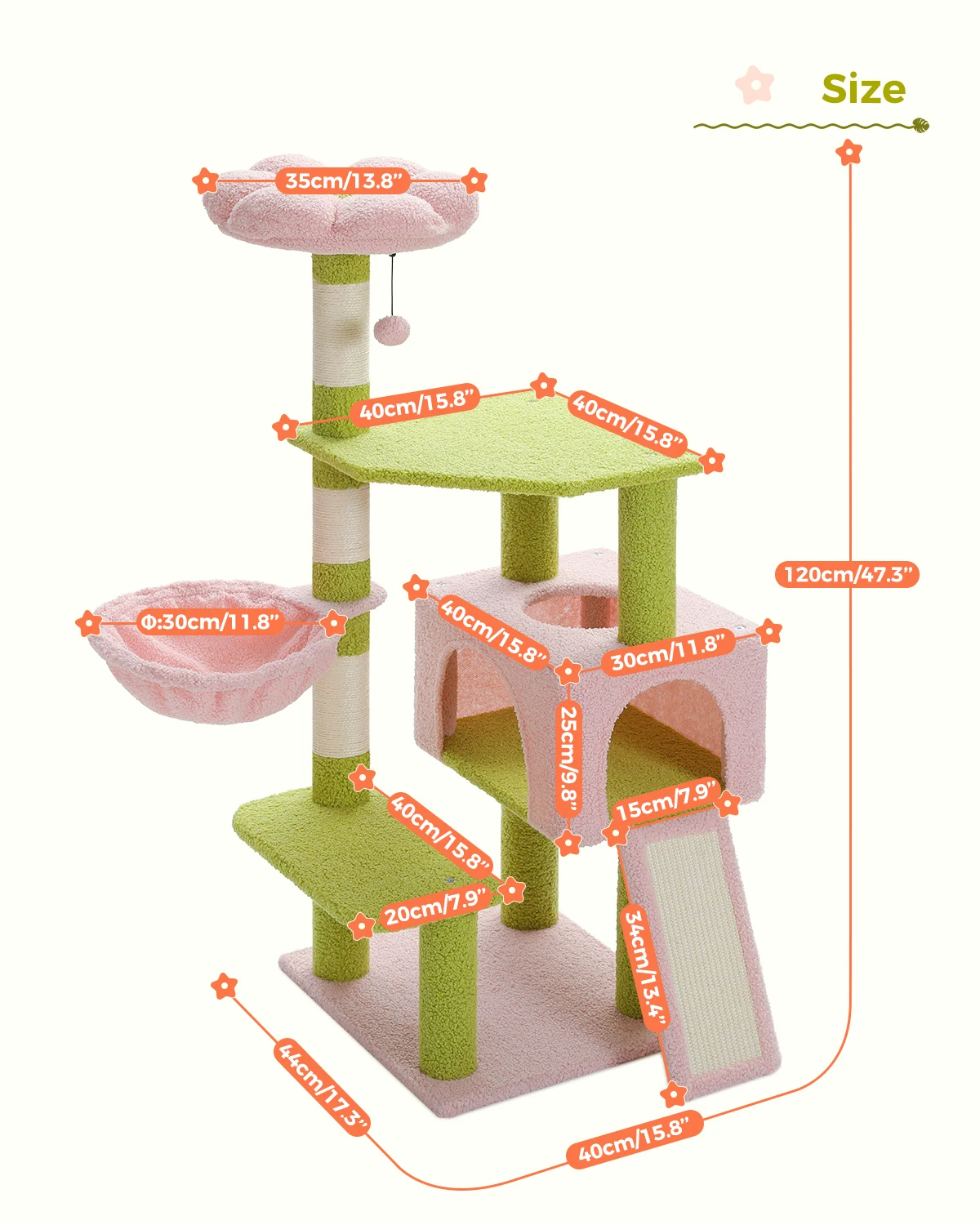 Imagem -06 - Multi-level Flower Cat Tree Sisal Coberto de Arranhões Cute Perch Ramp Ladder Condo para Interior Azul e Verde H120cm