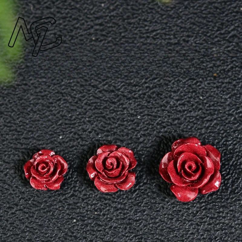 

Wholesale 10pc Fashion Cinnabar Jade Rose Flower Beads DIY Earrings Bracelets Jewellery Chinese Healing Women Man Luck Gifts