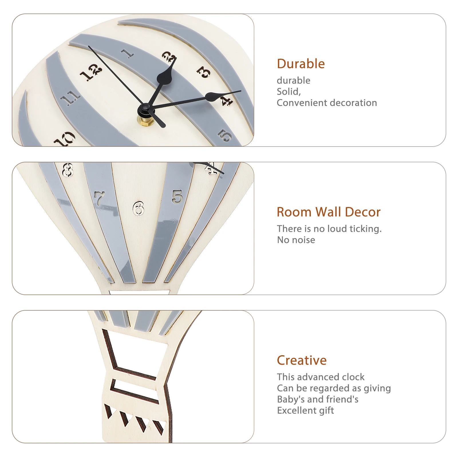 

Silent Wall Clock Hot Air Balloon Design Decorative Mute Clock Kids Room Nordic Hanging House Office Decor