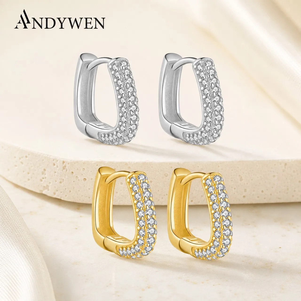 ANDYWEN 925 Sterling Silver Irregular CZ Zircon Hoop Earrings Huggies Women 2026 Fine Vintage Luxury Jewelry or Party Gift