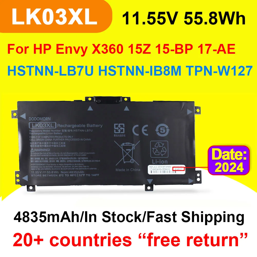 

11.55V 55.8Wh LK03XL Battery For HP Envy X360 15Z 15-BP 15-CN 17-AE Laptop TPN-W127 TPN-W128 HSTNN-LB7U HSTNN-UB7I HSTNN-IB8M