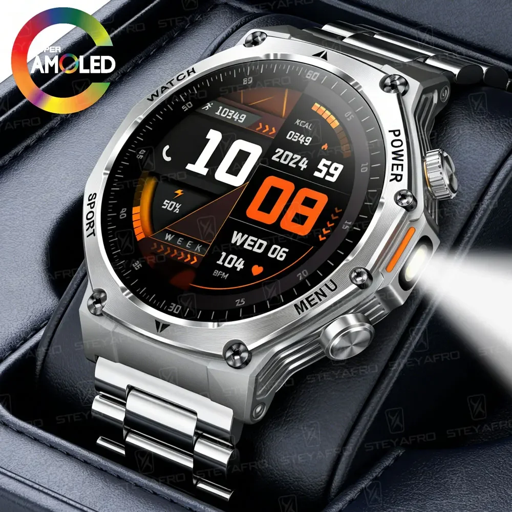 2026 Military Outdoor Smart Watch Fitness Clock Men 1.80-inch AMOLED Screen 800mAh Battery Flashlight Call Waterproof Smart Band