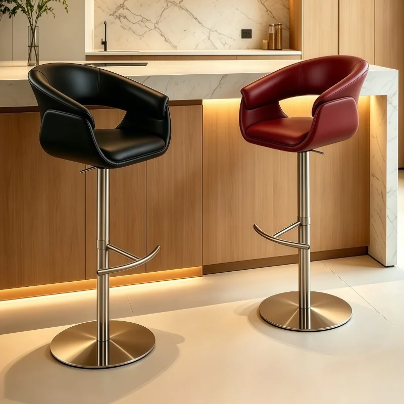 Computer Elegant Bar Chair Ergonomic Arm Design Modern Bar Chair Metal Leather Makeup Swivel Taburete De Bar Hotel Furniture