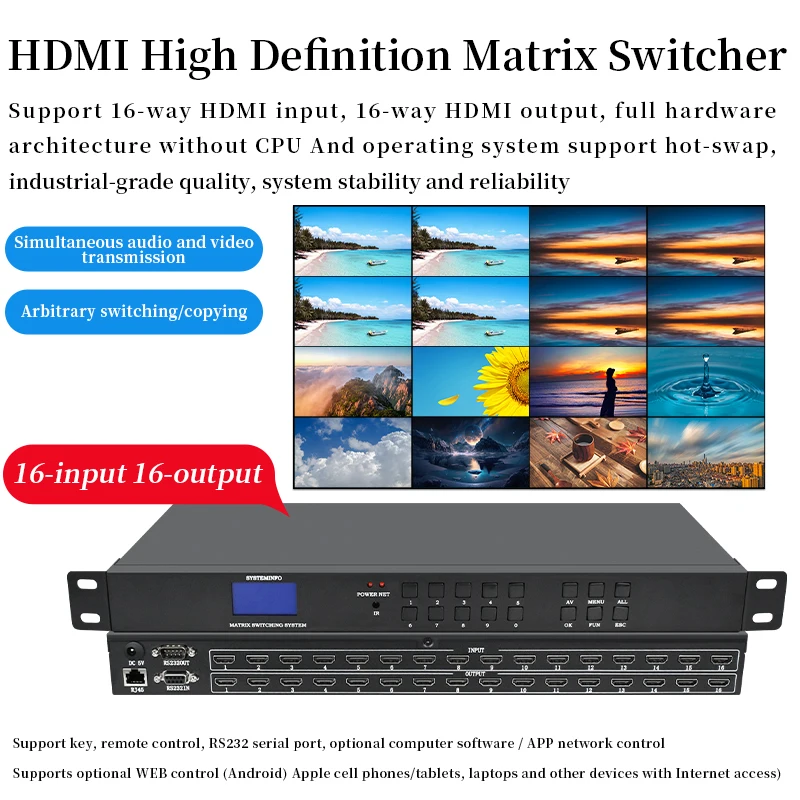 For Hdmi High-definition Matrix 16 In 16 Out 4/8/12 Audio And Video Switcher Splicing Screen Signal Distribution Splitter 2k