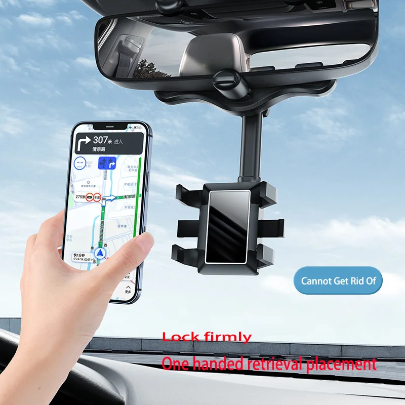 Universal Car Rearview Mirror Multifunctional Phone Holder 360 ° Rotatable Retractable Anti Vibration Stable Smartphone Holder