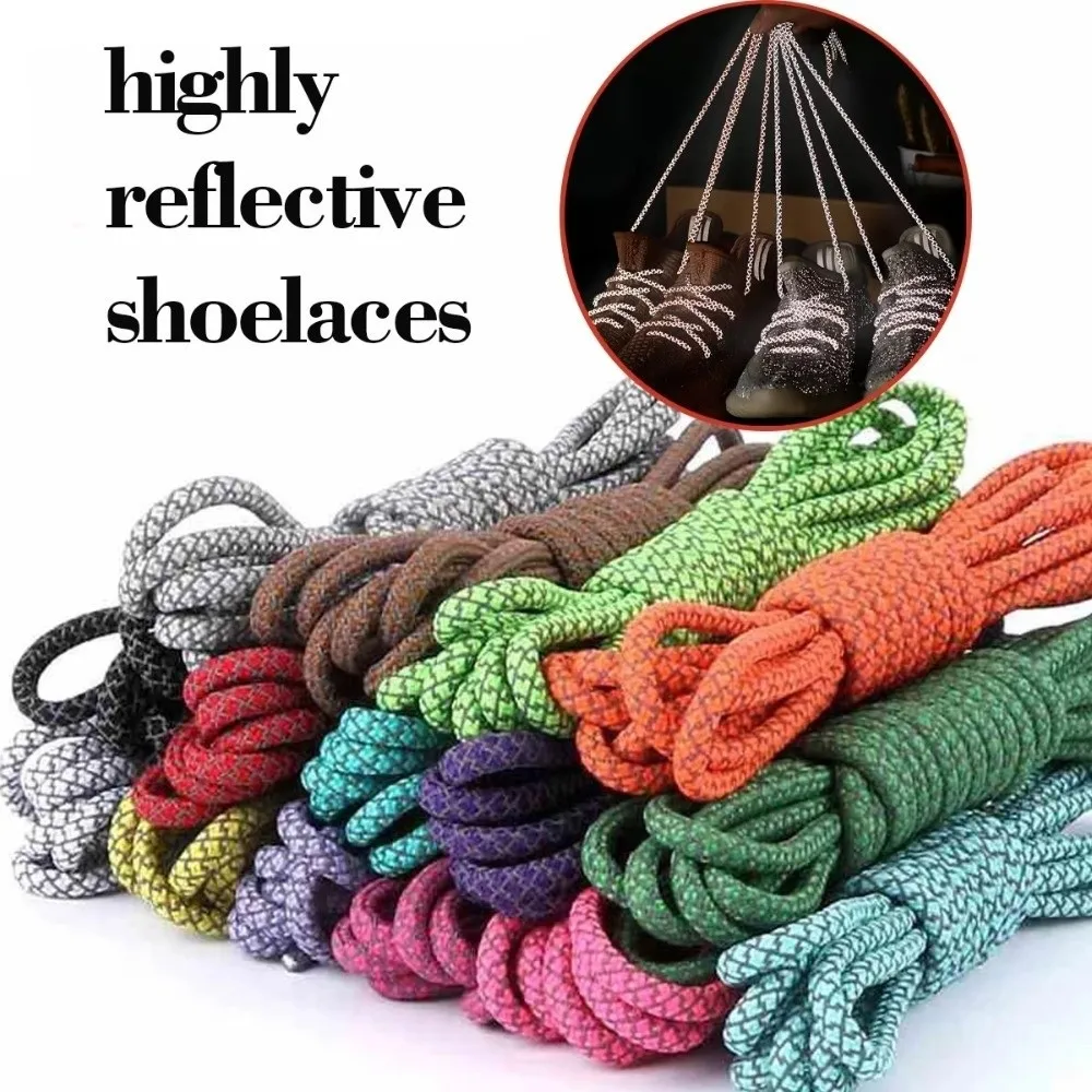 1Pair Reflective Shoelaces Round Running Shoe Rope Fluorescent Sneaker Laces For Men Women