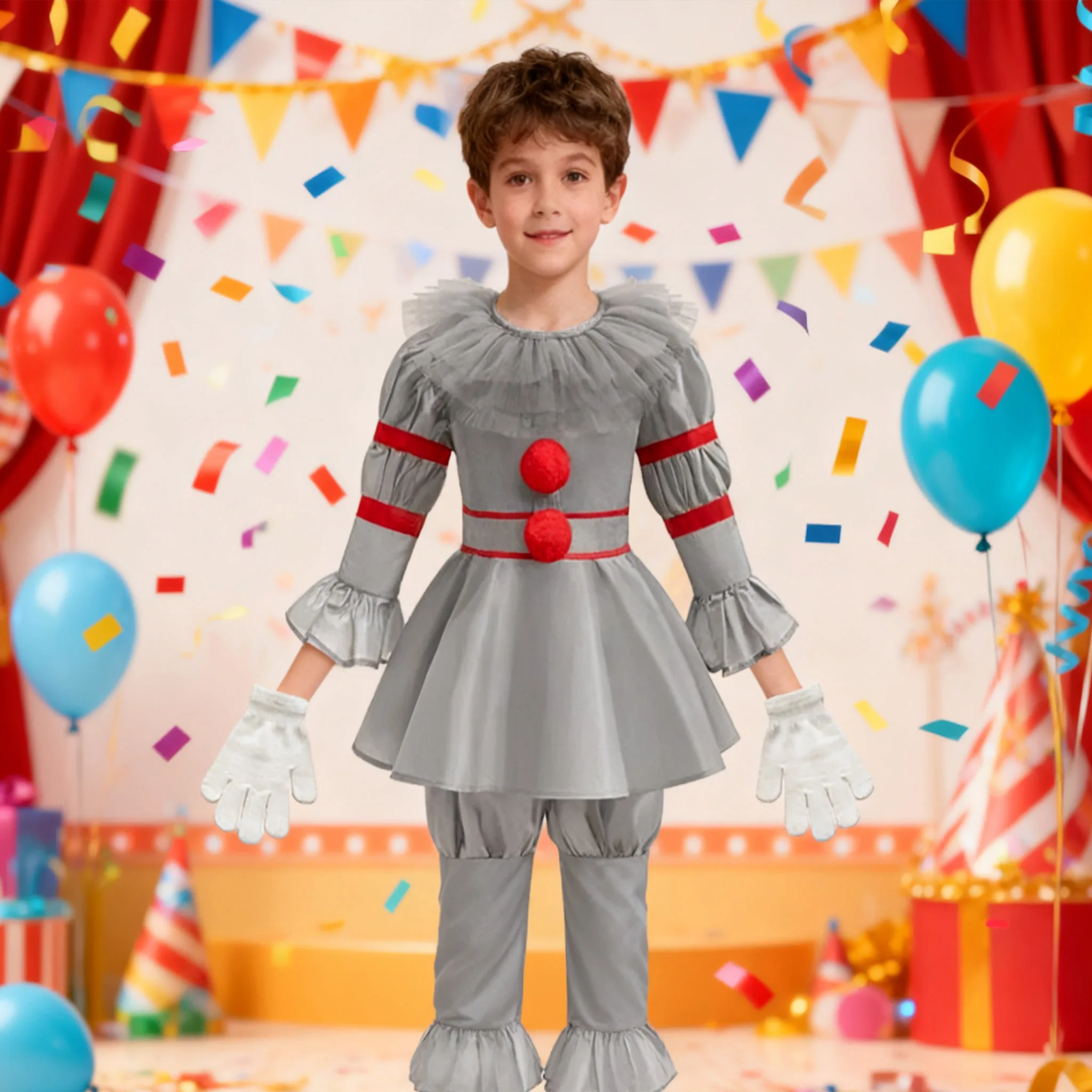 

Boys Halloween cosplay costumes and gloves children's Boys clown joker long sleeved outfits carnival stage performance set