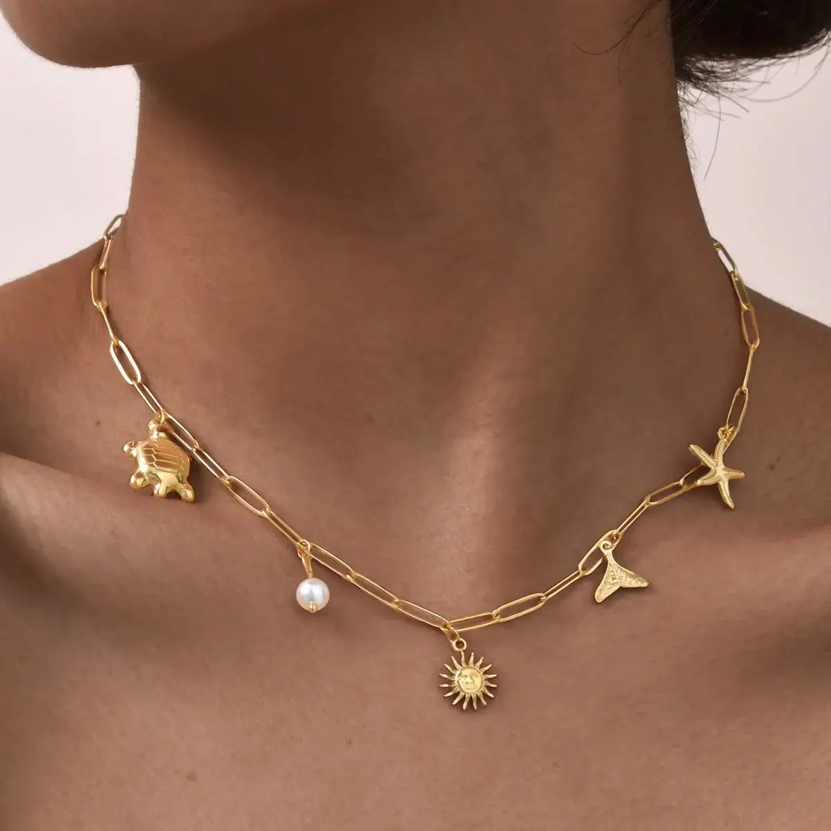 Exquisite Marine Necklace for Women,Stainless Steel Rectangular Chain Starfish Necklaces,Trendy Jewelry Mother's Day Gifts