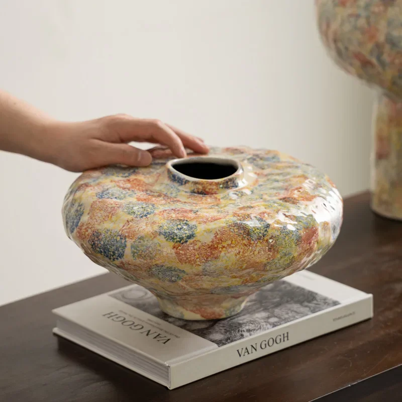 Handmade Ceramic Vase Irregular Colored Patterns Flower Vase Vintage Bottle Flower Arrangement Accessories Decoration Home