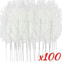 100/10PCS White Artificial Pine Needles Christmas Tree Ornaments DIY Wreath Garden Decoration Plants New Year Party Decor Supply