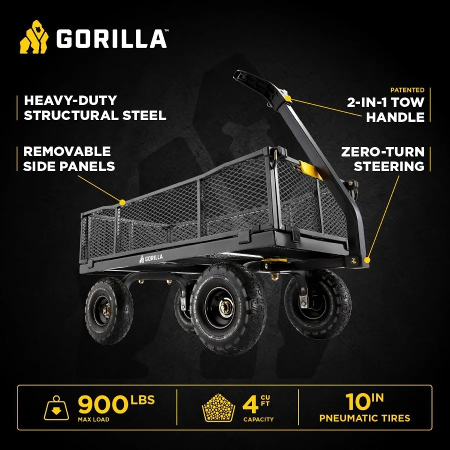 Steel Utility Cart for industrial use, steel construction, black color, 900 lb. capacity and 4 cu ft volume
