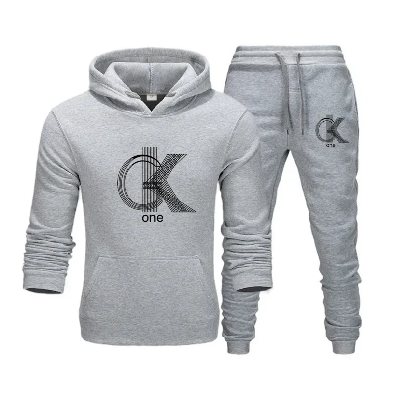 CK Plus-size Men Women\'s Fashion Print  Hoodies + Pants Set Casual Tracksuits Plus Size Sports Clothing Set