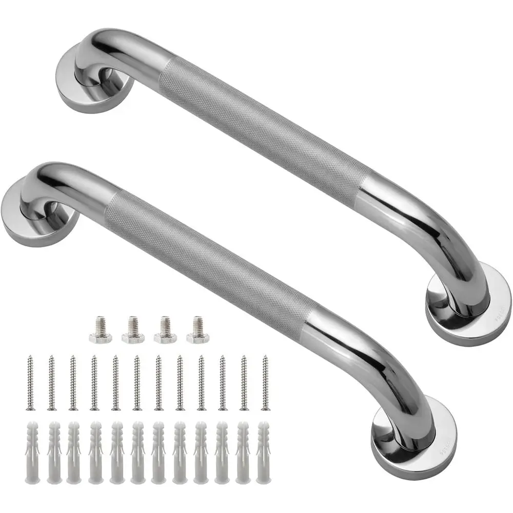 

12 Inch 2-Pack Stainless Steel Shower Grab Bars, 1.25 Diameter, Anti-Slip for Bathroom Safety