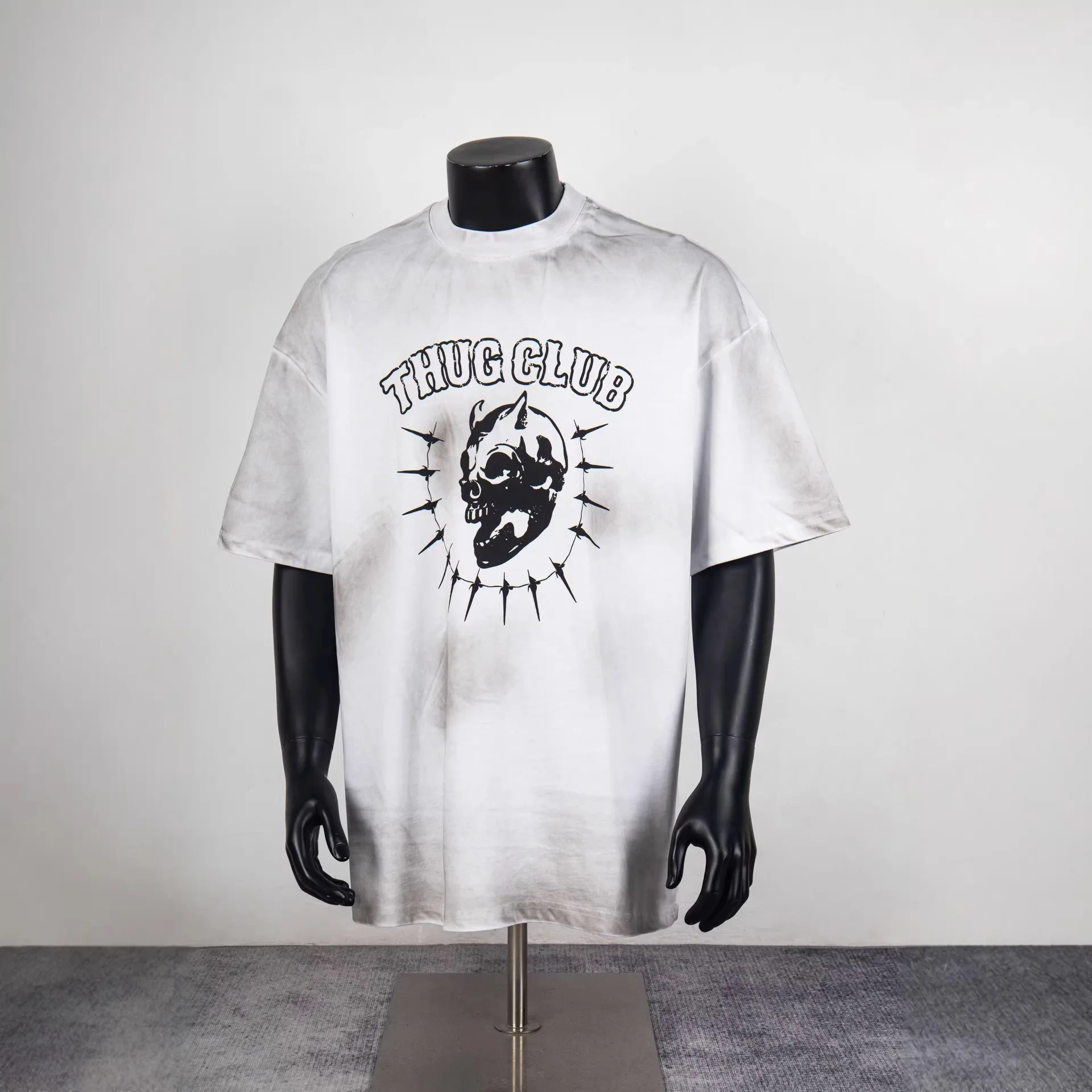 Thug Club Stained Retro Rustic Printed Loose Fit Casual Men's and Women's Short Sleeve T-Shirt