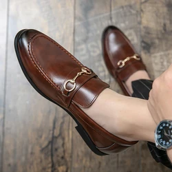 Men Luxury Fashion Lefu Shoes Brown British Fashion Metal Buckle One Step Outdoor Comfortable Business Dress Shoes Men Shoes