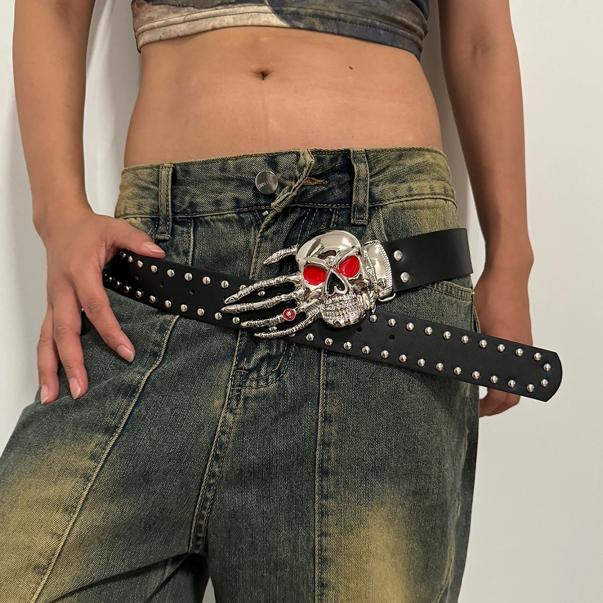 أحزمة للرجال والنساء بإبزيم جمجمة بانك ، حزام جينز ، أسود ، شارع ، حزام رجالي ، جودة عالية ، مصمم ، علامة تجارية فاخرة ، بين الرجال ، Y2K