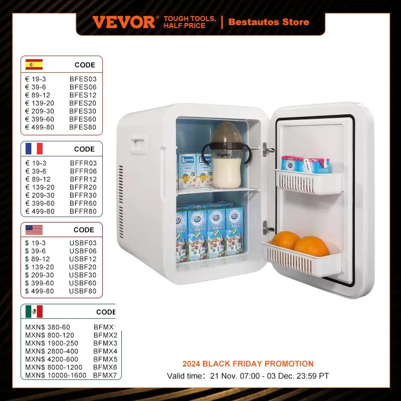 VEVOR 20 L Mini Réfrigérateur Mini Frigo Cosmétique 22 Canettes de 330 mL AC/DC