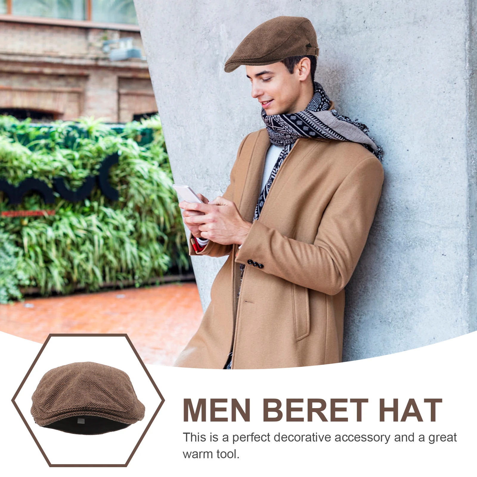 

Adjustable Warm Forward Beret Hat for Men Cotton Polyester Outdoor Coffee Color Size Fits Good Texture Not Tear Long Use Unique