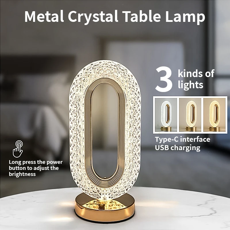 1pc Touch Dimming Desk Lamp Crystal Acrylic Table Lamp Bedroom Bedside Night Light Living Room Romantic Atmosphere Decor Lamp