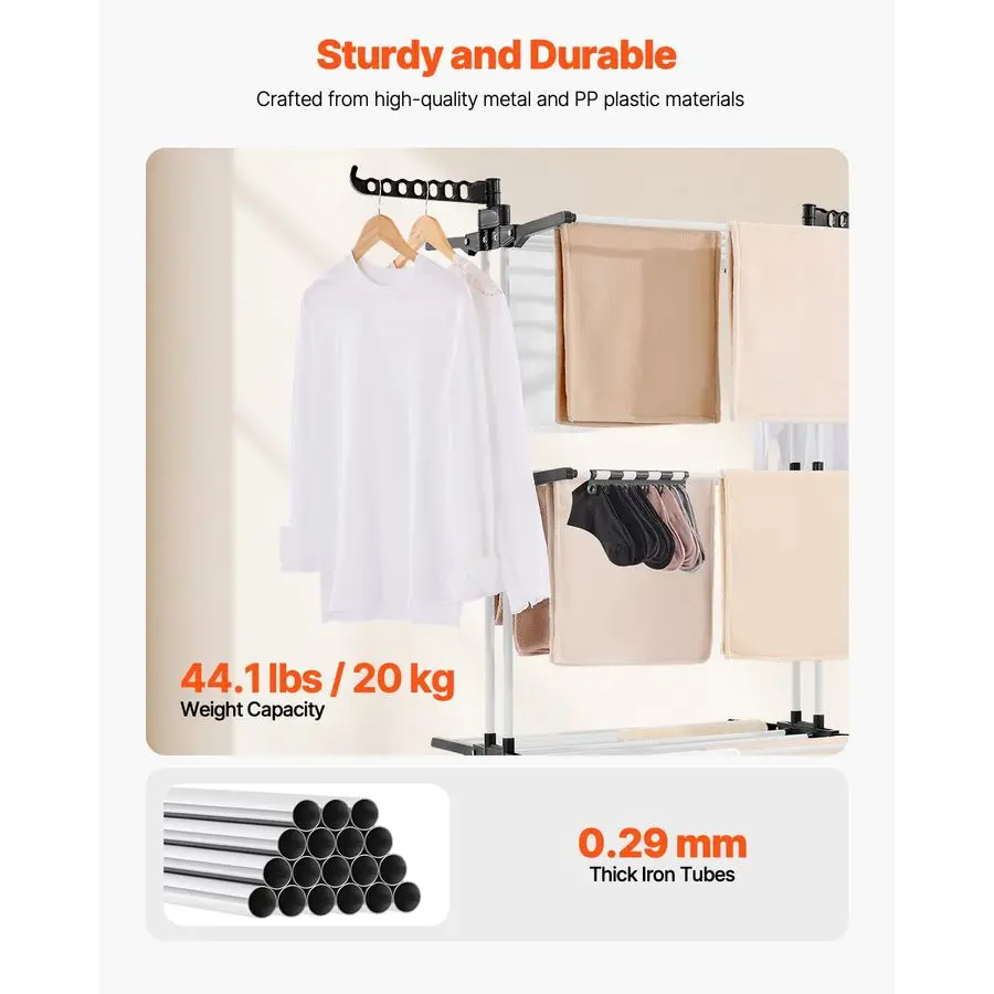 Clothes Drying Rack, 4Tier Foldable Laundry Dryer Rack, Metal Drying Racks with 24 Drying Rods, FreeStanding and Portable Hanger