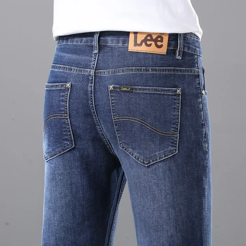 جينز كلاسيكي للرجال تصميم بسيط رفيع مستقيم فضفاض مرن للأعمال سراويل طويلة غير رسمية للربيع والصيف والربيع والصيف