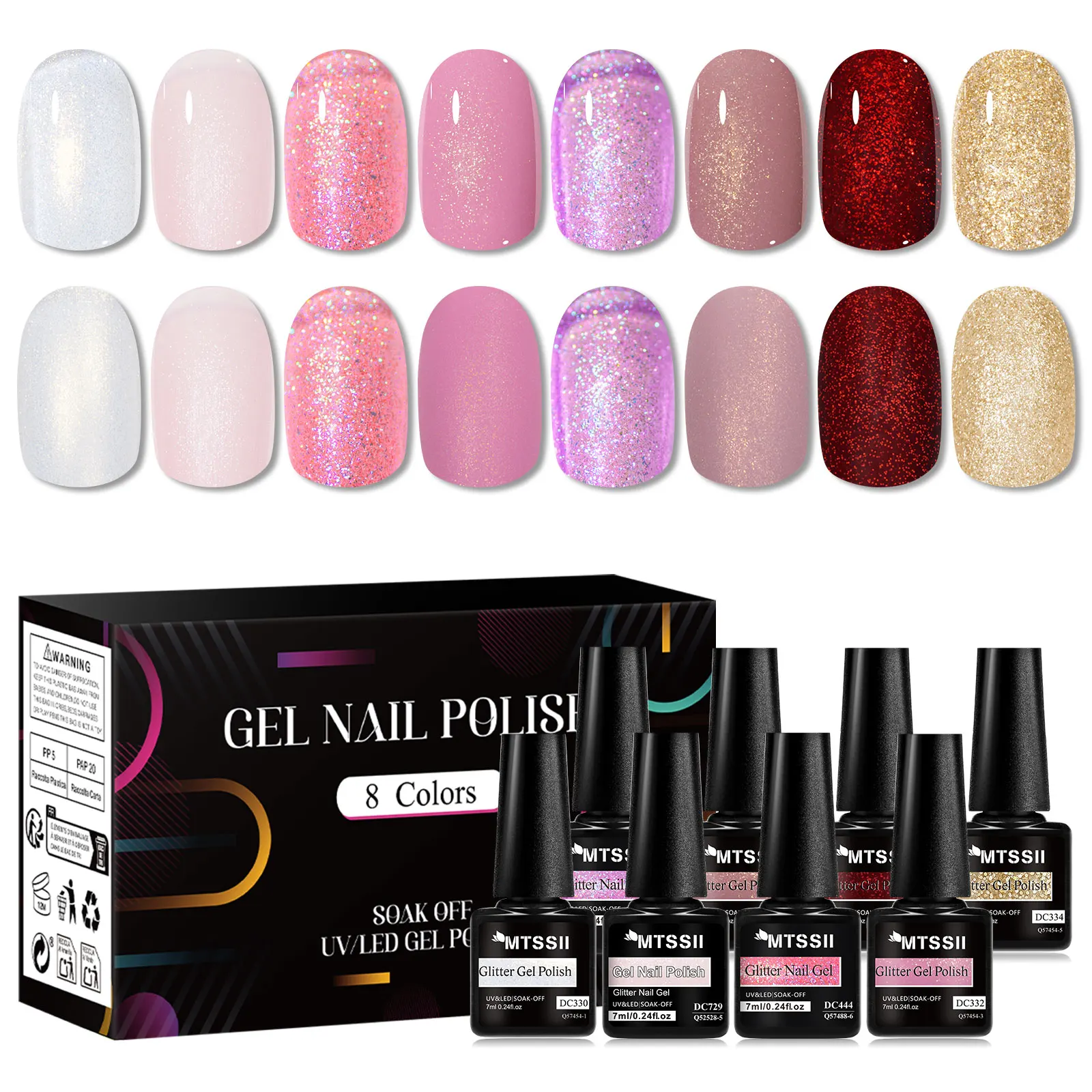 MTSSII 8 pièces ensemble de vernis à ongles Gel gelée réfléchissante blanc laiteux paillettes rouge or couleurs pour décorations Nail Art Design de manucure