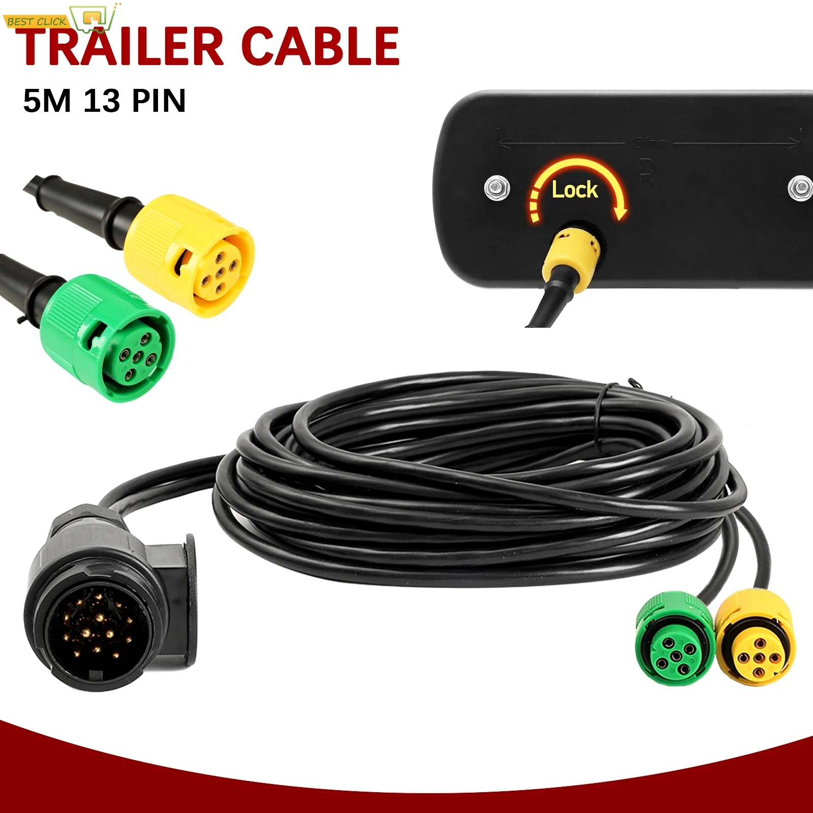 5M 13-Pin 2x5-Pin Trailer Wiring Harness Kit For Towing Electric Connector Bayonet Plugs Universal Trailers Light