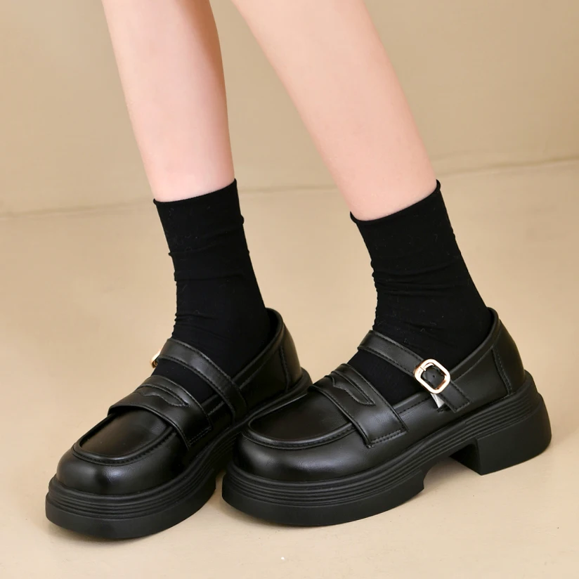 Plus Size 41 Women Leather Shoes Round Toe Mary Janes Shoes Black Girls Student School Shoes Low Heels Lolita Shoes Oxford