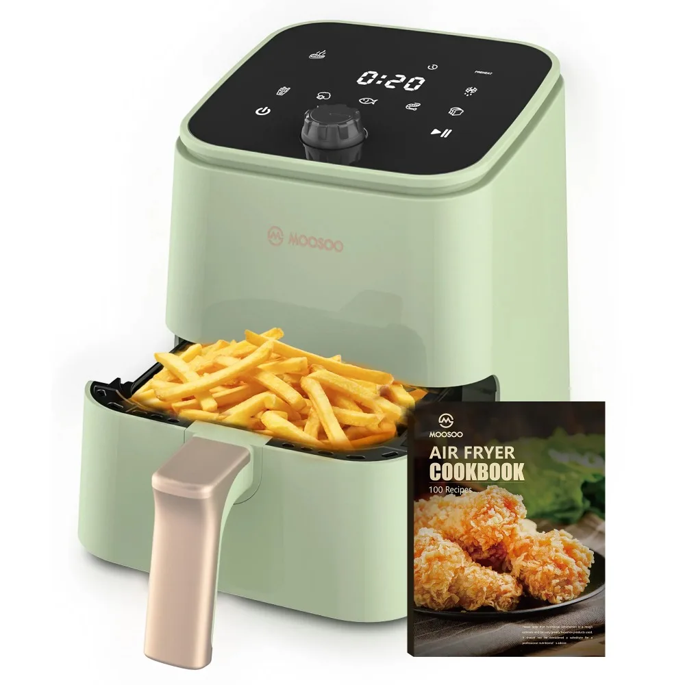 

2023 New MOOSOO Small Air Fryer Oven 2Qt Oil-less Air Fryer with Touchscreen, Temp Knob Control