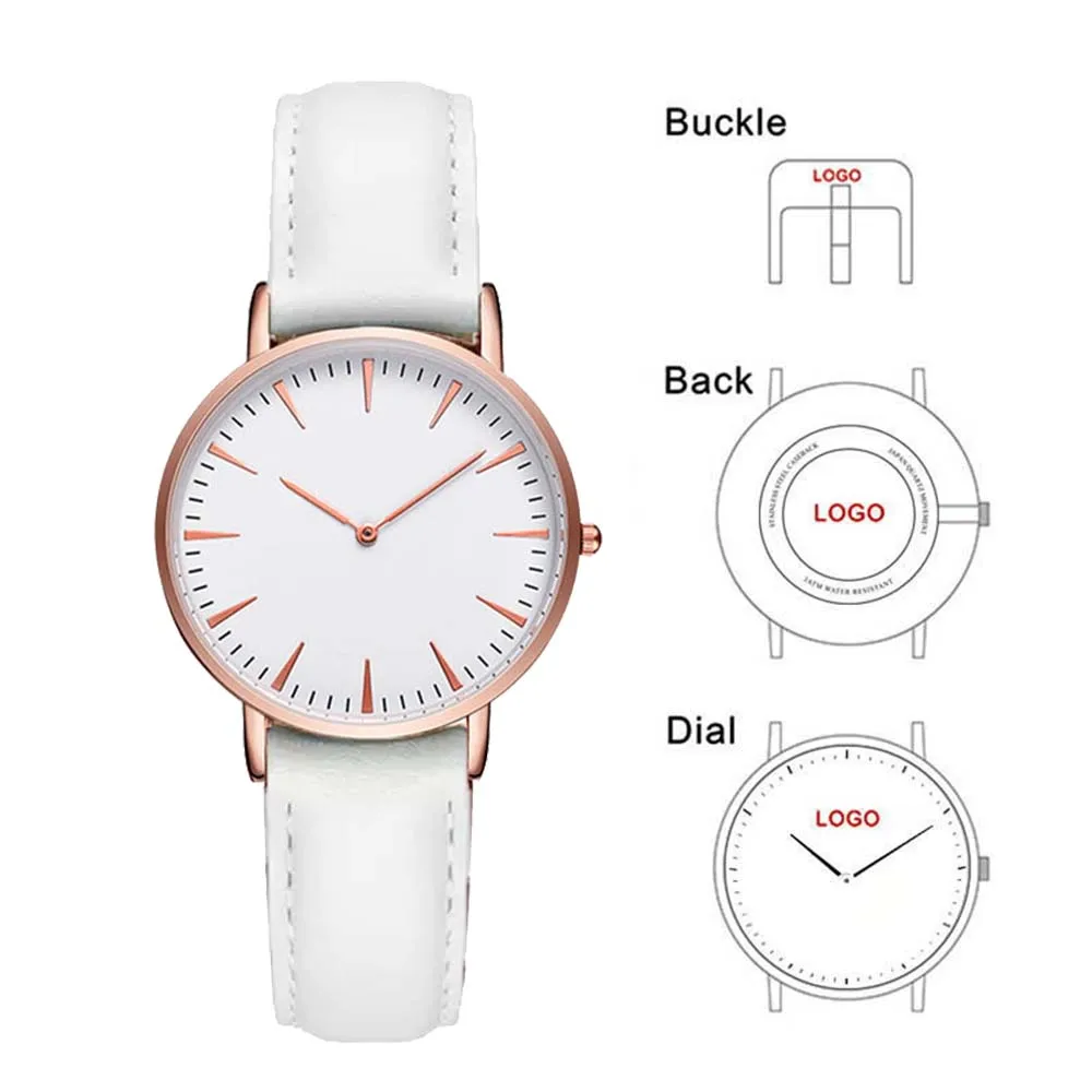 Rose Gold Case Women Watch Custom Logo Photo Print Genuine Leather Strap Quartz Watch Good Quality