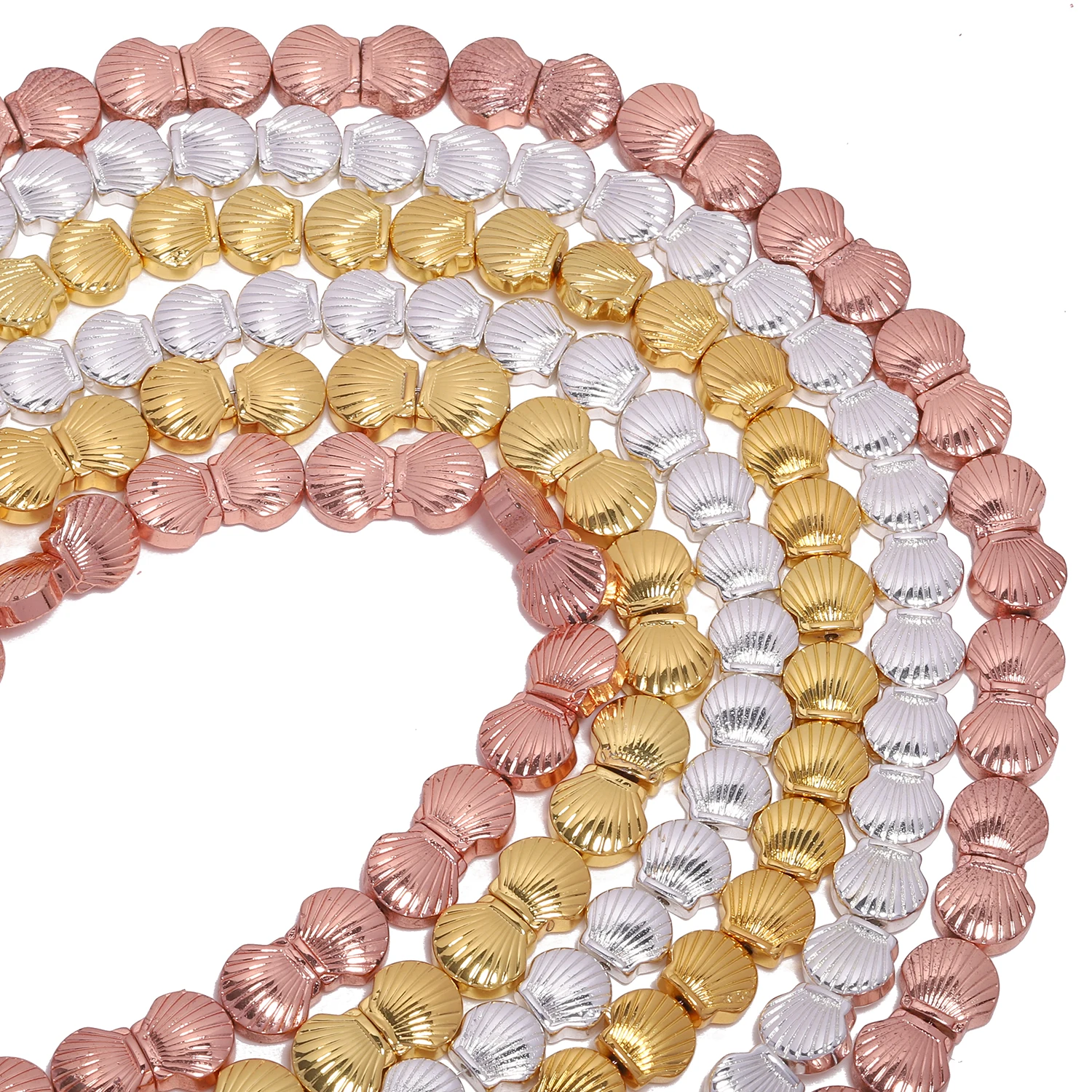 8x8.5mm Natural Hematite Stone Beads Gold Color Silver Color Shell Shape Beads for Jewelry Making Diy Bracelet Accessories