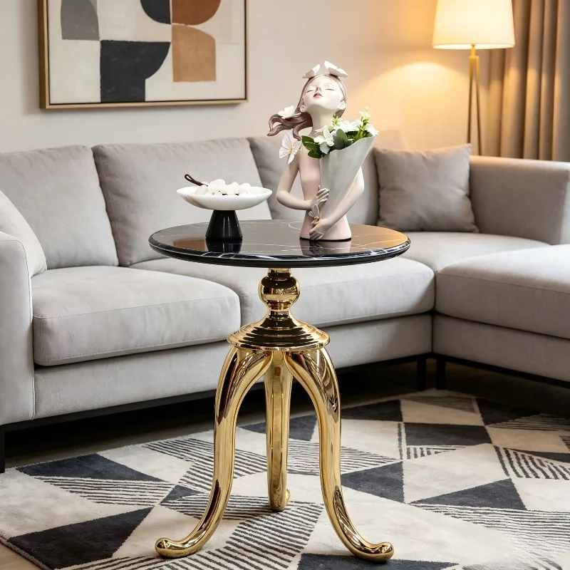 European light luxury round coffee table microcrystalline stone living room sofa side study hotel corner bedside table mobile sm