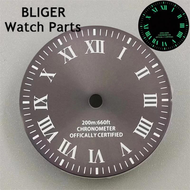 BLIGER 29mm Dial Blue Grey Date Red Blue Green Dial Green Luminous For NH35 Movement