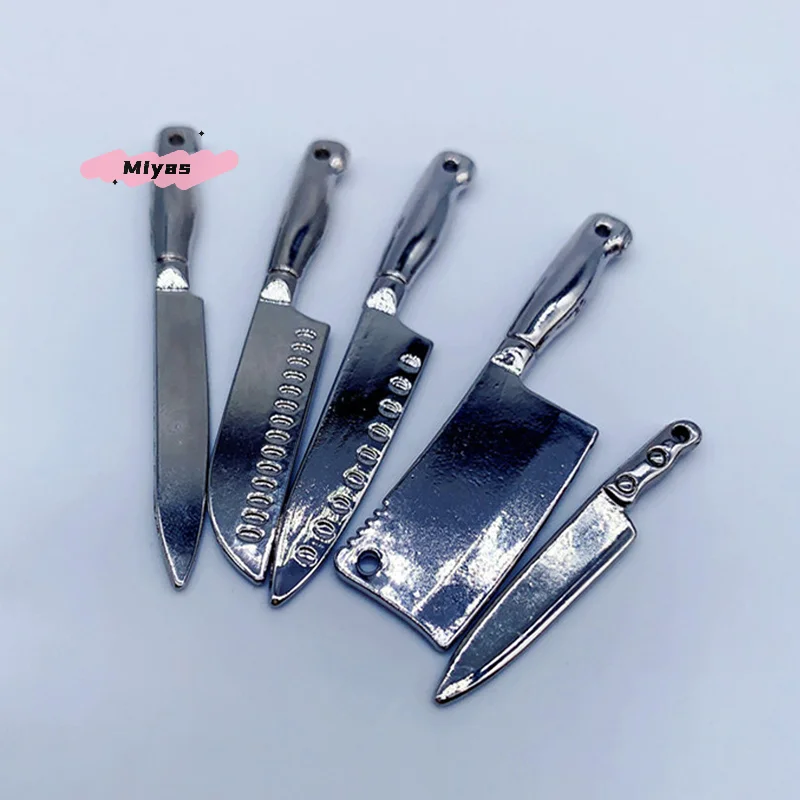 5 pçs/set 1/12 escala casa de bonecas em miniatura ferragens modelo cozinha utensílios acessórios fingir jogar facas casa boneca
