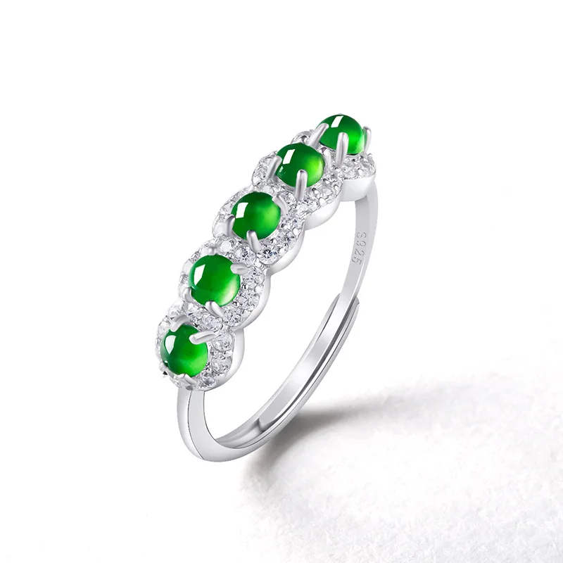 Anillo de jadeíta con incrustaciones de plata S925 para hombre y mujer, joyería ajustable, Jade, Yang, hielo verde, Grado A Natural, regalos de moda